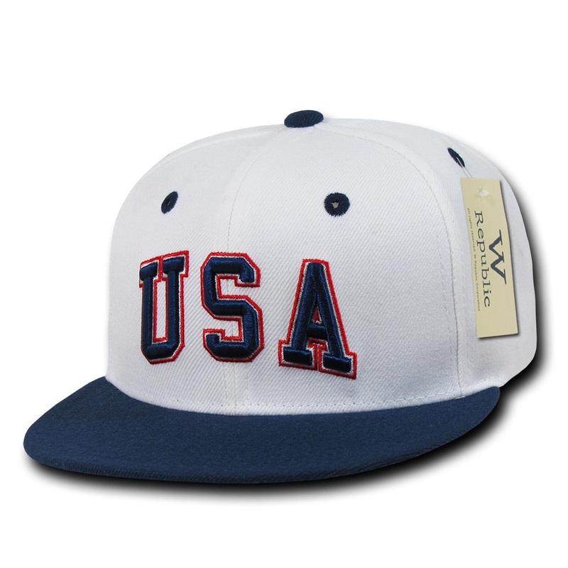 USA United States of America Hat Snapback Flat Bill Country Cap – WR101 White