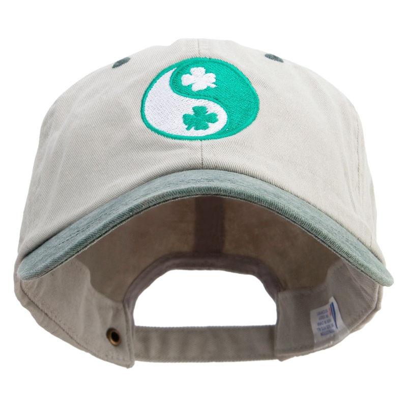 Yin Yang Clover Embroidered Pigment Dyed Wash Cap Beige Green One Size