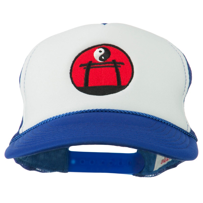 Yin Yang Embroidered Foam Mesh Cap Royal White One Size