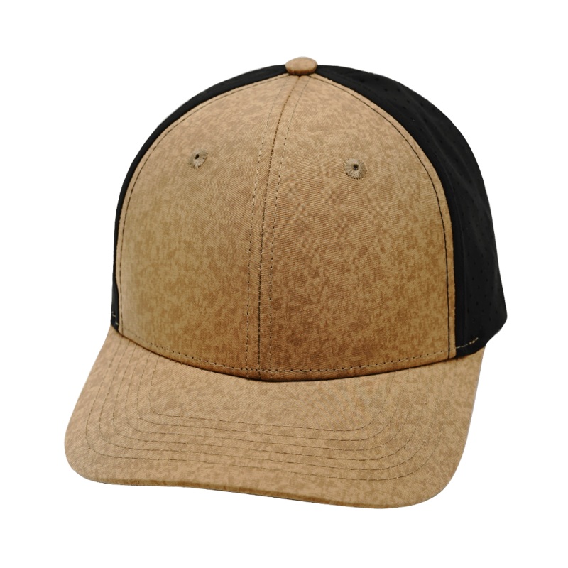 Blank – 6 Panel – Tan Textured / Black (Unisex) – Laser Mesh