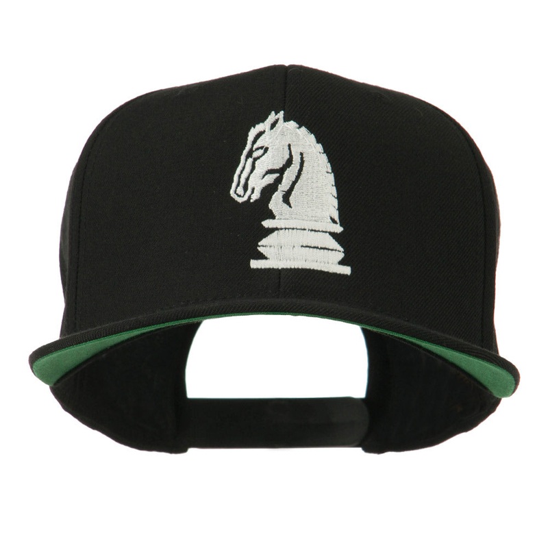 Chess Piece of a Knight Embroidered Flat Bill Cap Black One Size