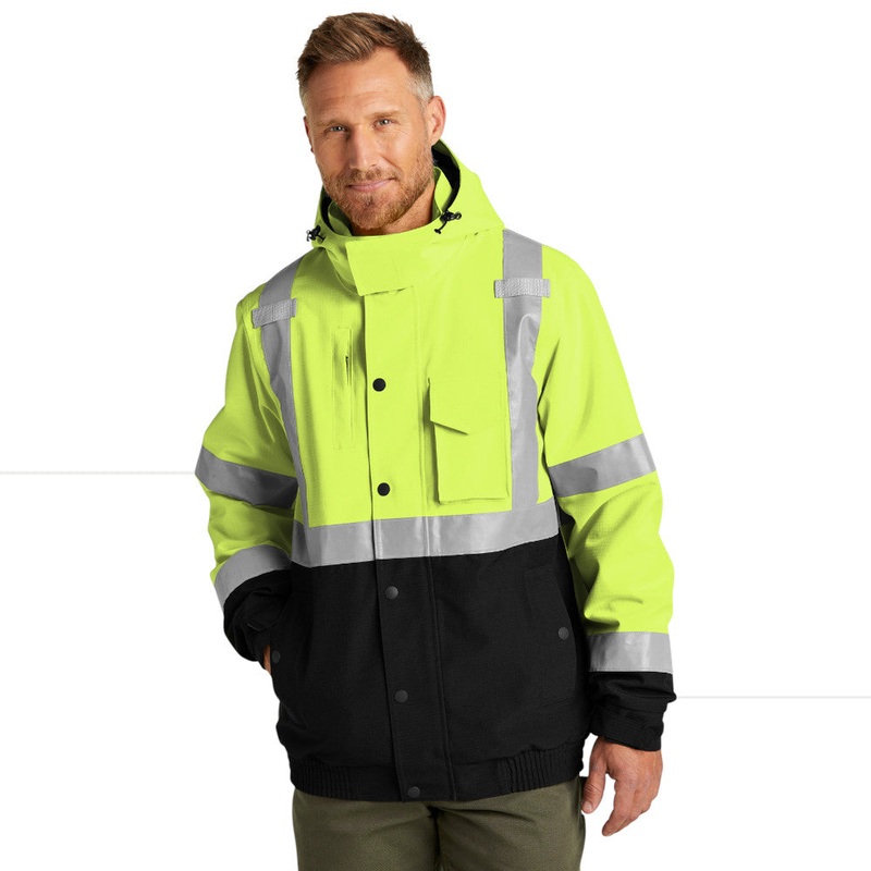 CornerStone CSJ501 ANSI 107 Class 3 Waterproof Insulated Ripstop Bomber Jacket Safety Yellow S