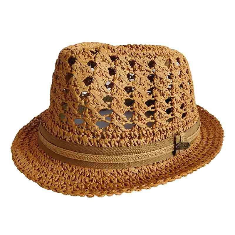 Crocheted Toyo Fedora Hat – Panama Jack – XXL Tea 2XL (63 cm)