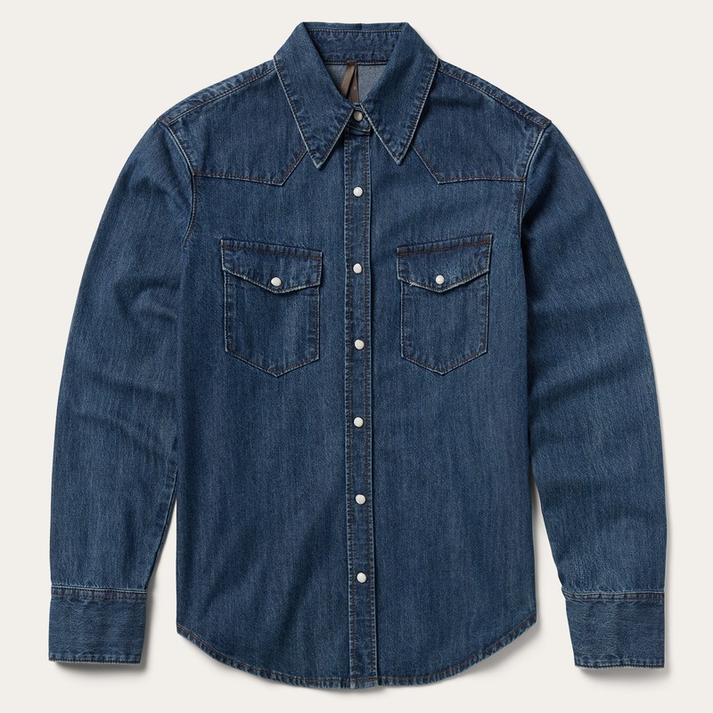 Dark Denim Snap Western Shirt Blue XS