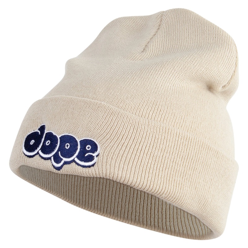 Dope Embroidered 12 Inch Long Knitted Beanie Birch One Size