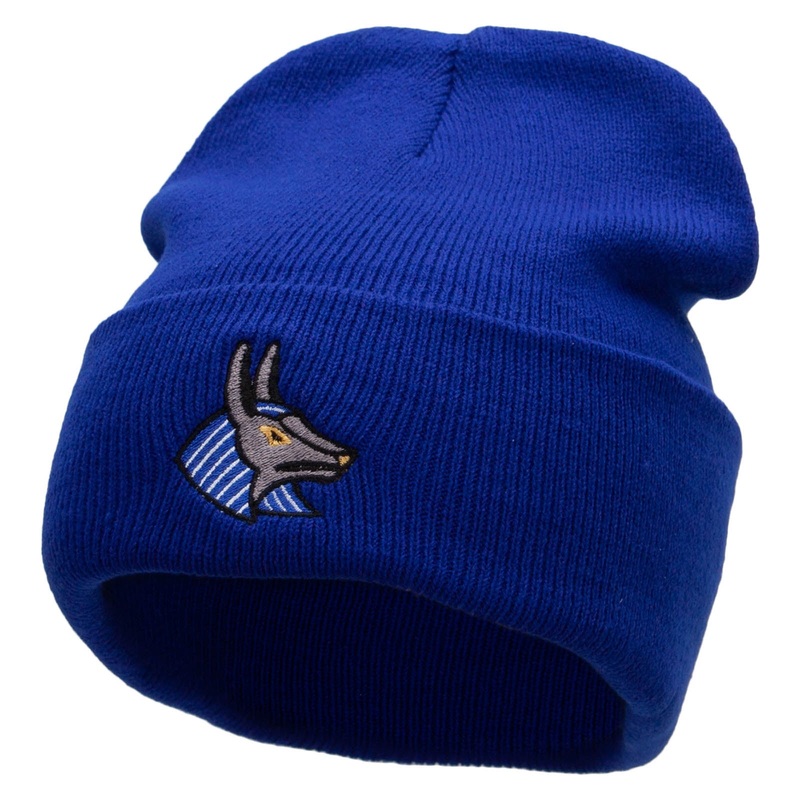 Egyptian Animal Embroidered 12 Inch Long Knitted Beanie Royal One Size
