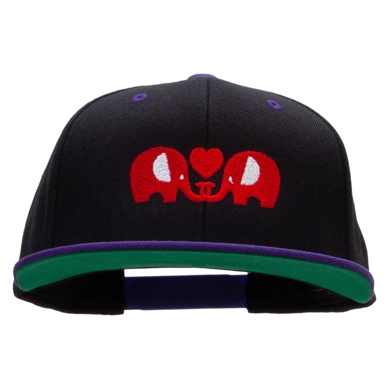 Elephants’ Love Embroidered Wool Blend 2 Tone Classic Snapback Black Purple One Size