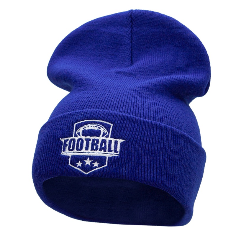 Football Embroidered 12 Inch Long Knitted Beanie Royal One Size