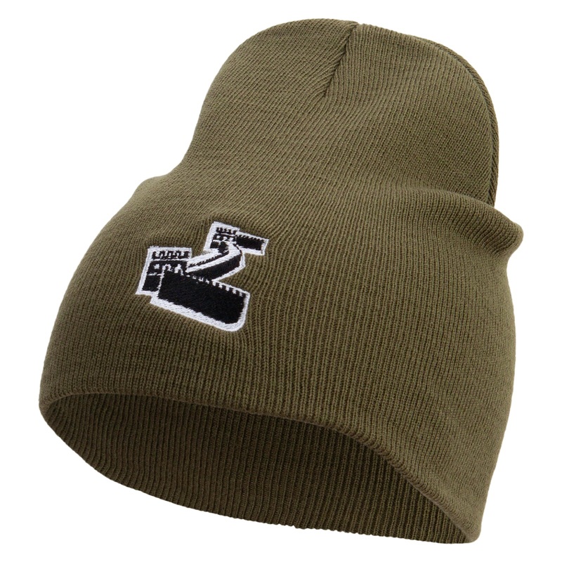 Great Wall Of China Embroidered 8 inch Acrylic Short Blank Beanie Olive One Size