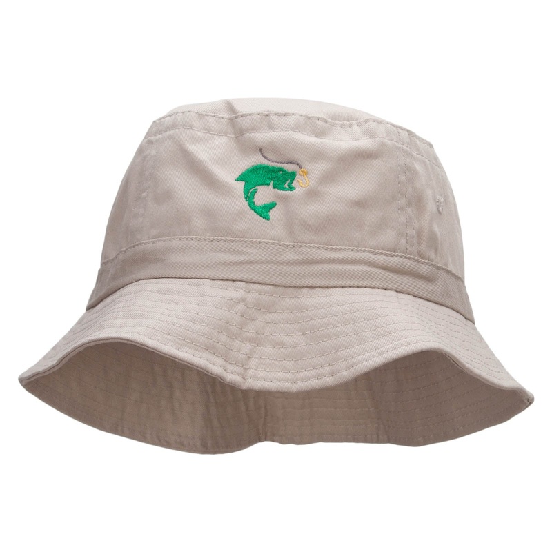 Hook Line and Fishy Embroidered Bucket Hat Natural One Size