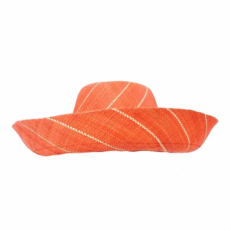 Madagascar Raffia Large Brim Pinstripe Beach Hat Coral