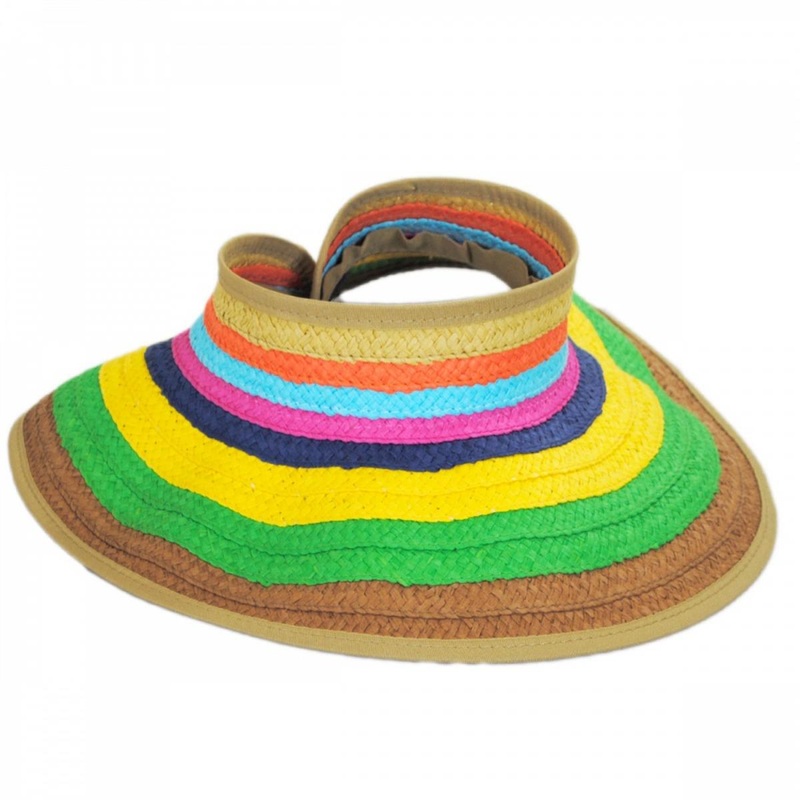 Multi Stripe Roll Up Toyo Straw Visor BRIGHTS ONE SIZE FITS MOST