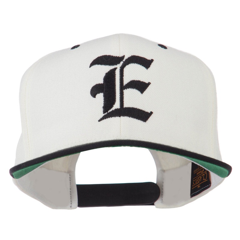 Old English E Embroidered Flat Bill Cap Natural Black One Size