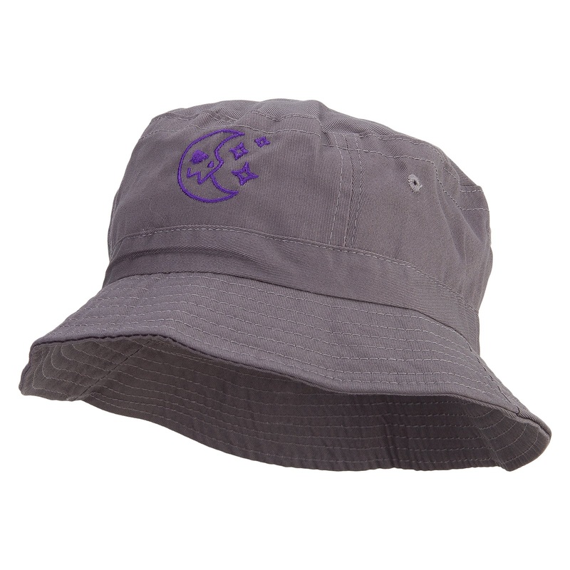 Scary Crescent Moon Embroidered Bucket Hat Charcoal One Size