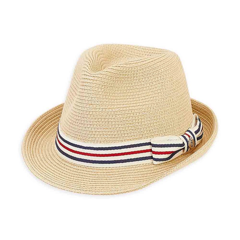 Small Heads Straw Fedora Hat with Striped Band – Sunny Dayz Natural XS (54 cm)