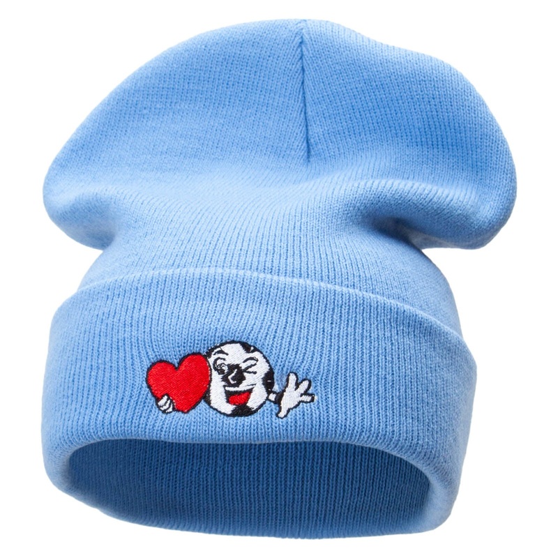 Soccer Love Embroidered 12 Inch Long Knitted Beanie Sky Blue One Size