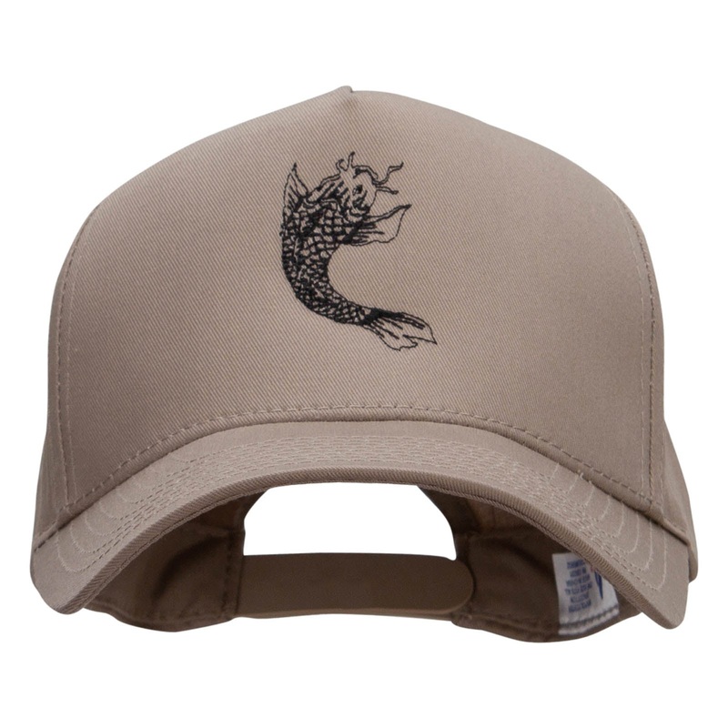 Tattoo Koi Fish Embroidered Pro Style Twill Caps Khaki One Size
