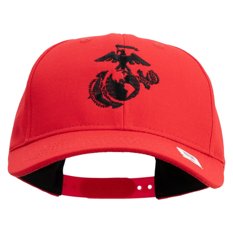 US Marine Corps Seal Embroidered 6 Panel Structured Cotton Twill Cap Made in USA Red One Size