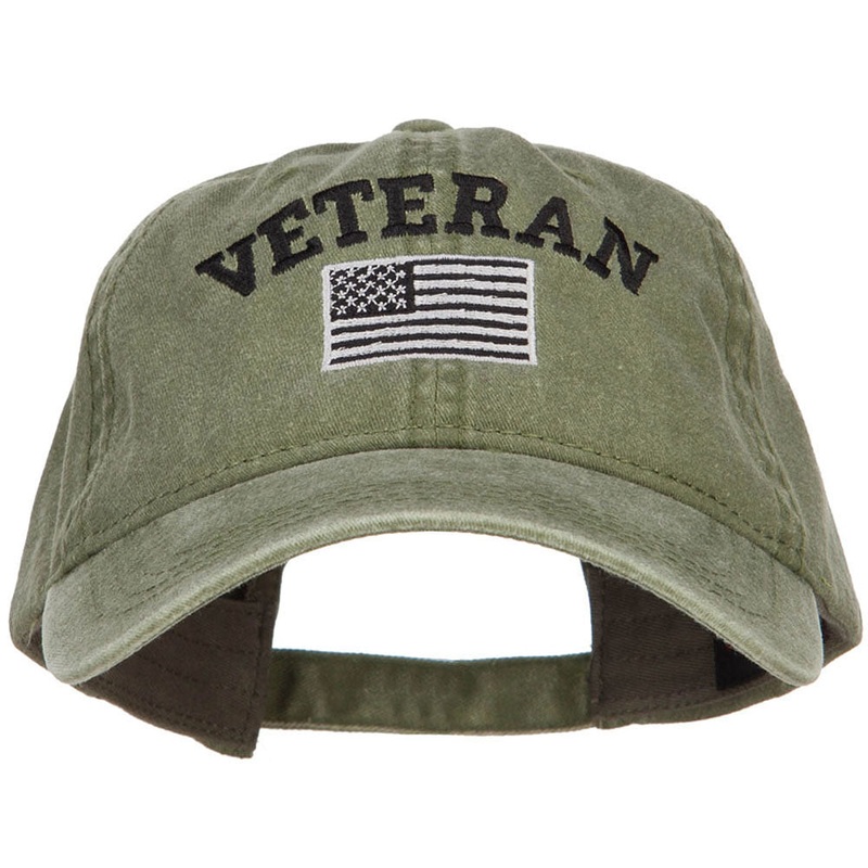 Veteran Flag Embroidered Washed Cap Olive One Size
