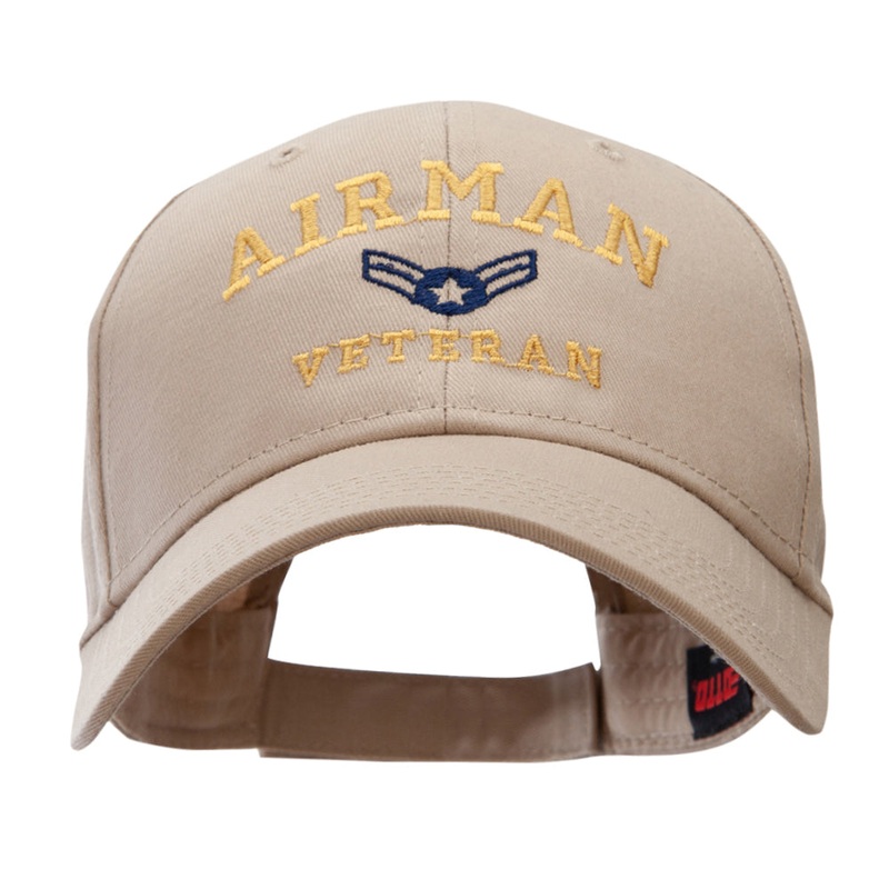 Airman Veteran Embroidered Solid Cotton Twill Low Profile Strap Cap Khaki One Size