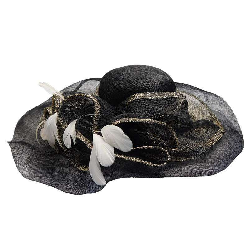 Black Sinamay Derby Hat with Animal Print Inlay Black