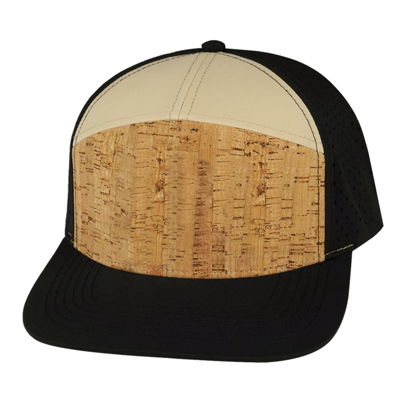 Blank – 7 Panel – Cork – Black / Tan (Unisex) – Laser Mesh