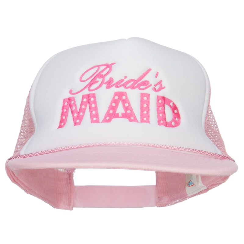 Bridesmaid Embroidered Foam Trucker Cap White Pink One Size