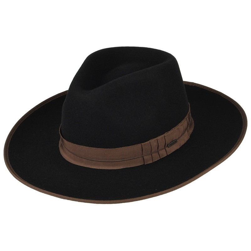 Brixton Hats Reno Wool Felt Fedora Hat – Black-Brown Small-56cm