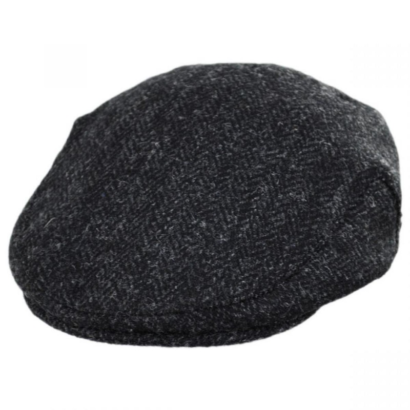 Dunvegan Harris Tweed Wool Ivy Cap BLACK/CHARCOAL S