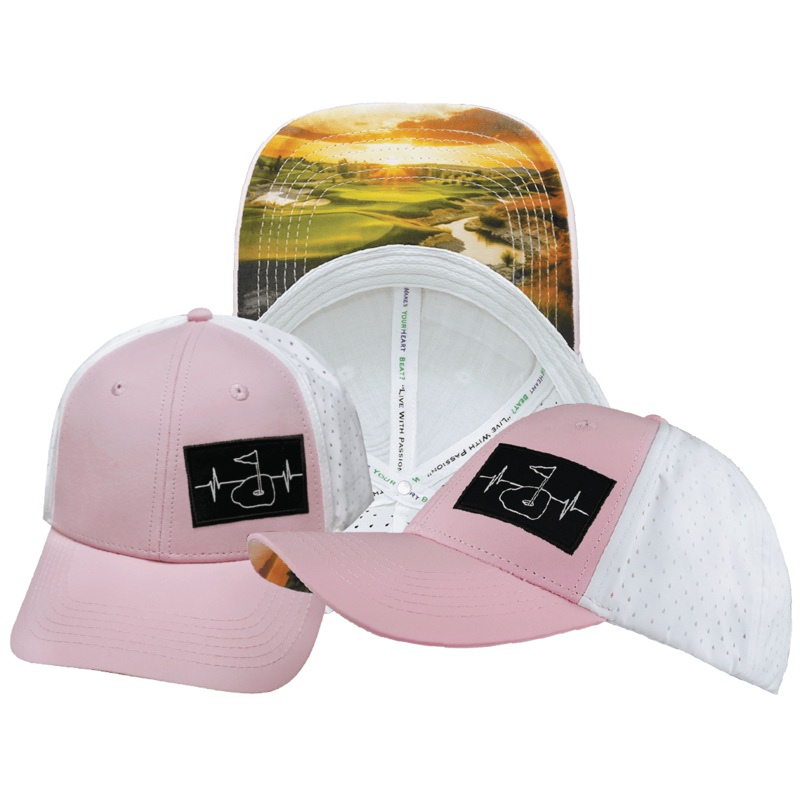Golf Hat – Low Profile – Ponytail – Light Pink / White – Laser Mesh