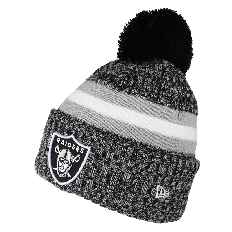 New Era Las Vegas Raiders Bobble Hat – NFL Sideline Sport Knit – Black-Grey-White 1-Size