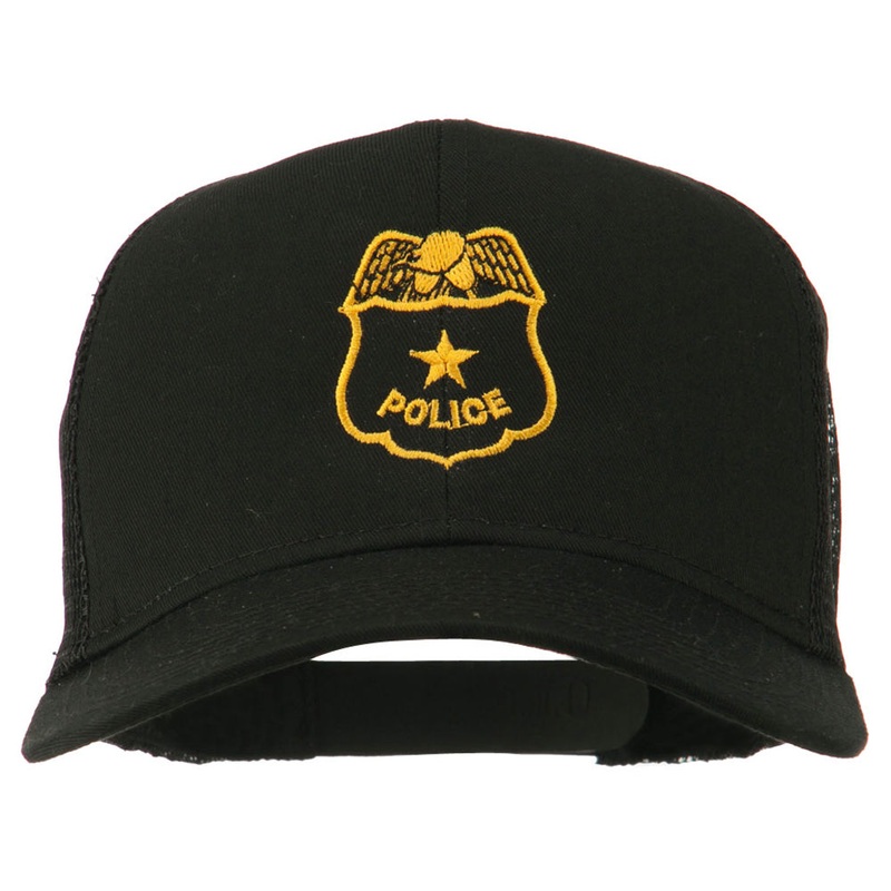 Police Badge Embroidered Mesh Cap Black One Size