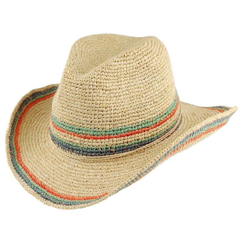 Scala Hats Trezza Crocheted Raffia Cowboy Hat – Light Natural 1-Size