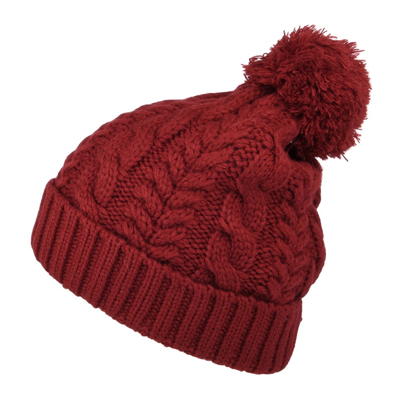 Timberland Hats Cable Watch Cap Bobble Hat – Dark Red 1-Size