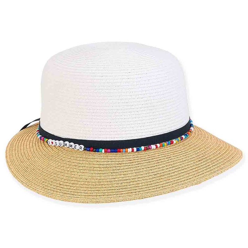 Two Tone Straw Summer Hat for Petite Heads – Sunny Dayz Natural Small (54 cm)