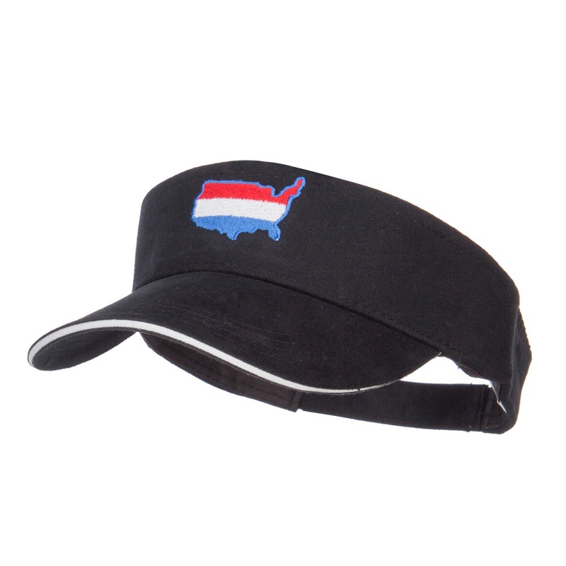 United States Map Embroidered Brushed Visor Black White One Size
