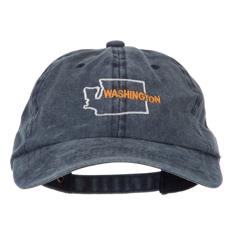 Washington with Map Outline Embroidered Washed Cotton Twill Cap Navy One Size