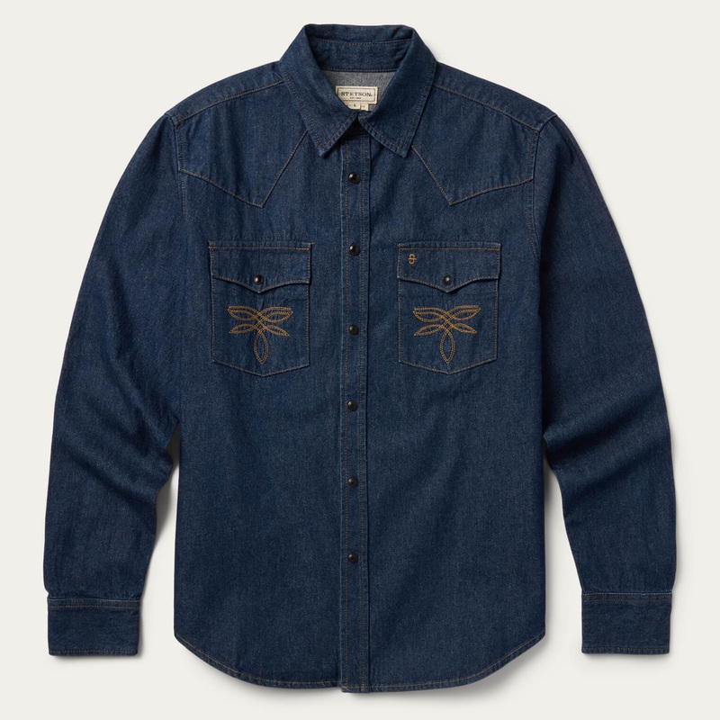 Boot Stitch Raw Denim Shirt Blue S