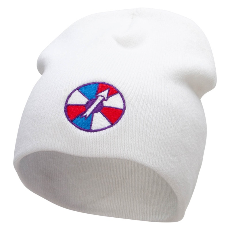 Chance Wheel Embroidered 8 Inch Short Beanie White One Size