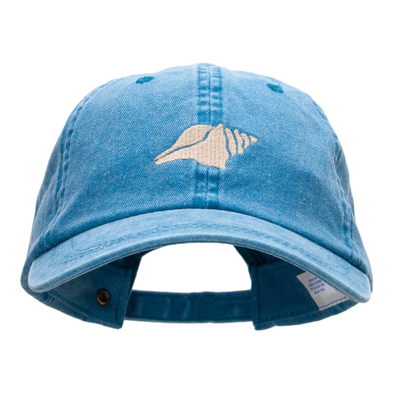 Conch Shell Embroidered Pigment Dyed Wash Caps Turquoise One Size