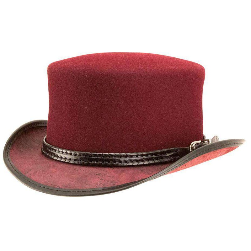 Danbury Wool Felt and  Leather Top Hat – Burgundy Burgundy Medium-Large