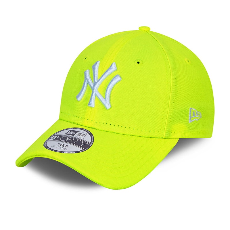 New Era Kids 9FORTY New York Yankees Baseball Cap – MLB Neon Pack – Neon Yellow-White CHILD ADJ.