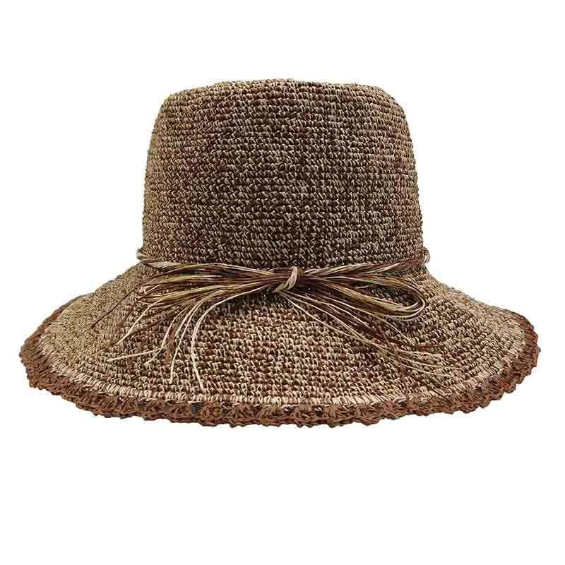 Packable Crochet Raffia Summer Cloche Hat by Sun Styles Brown tweed