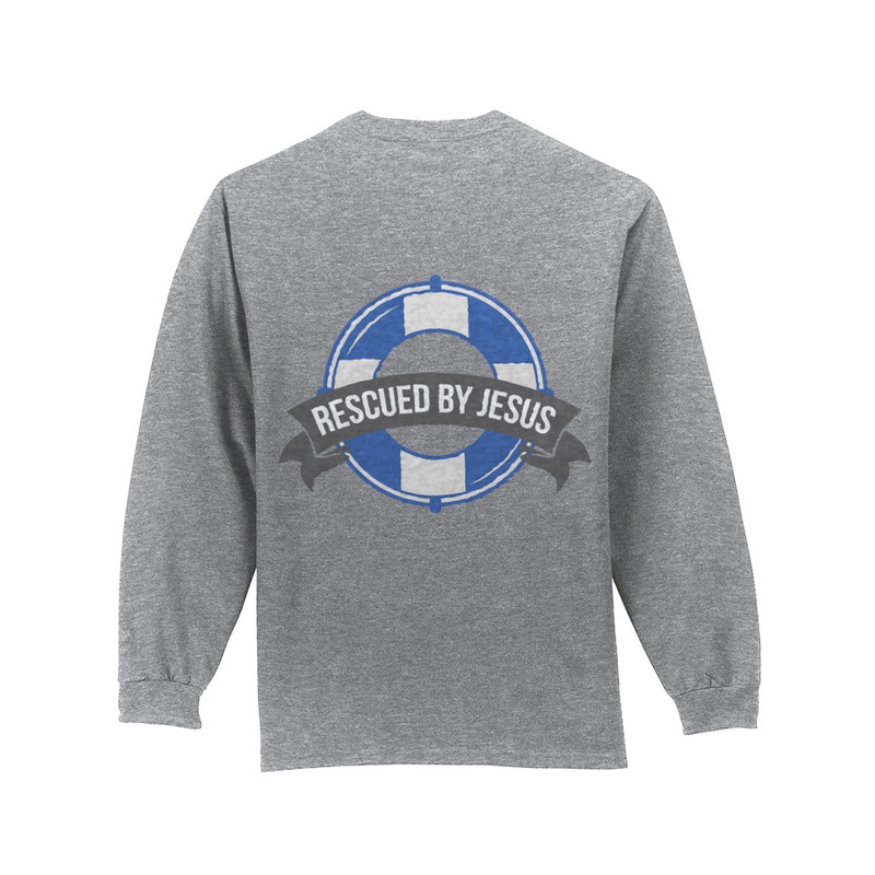 Rescued By Jesus Tall Long Sleeve Pocket T-Shirt Graphic Shirt Athletic Heather XLT