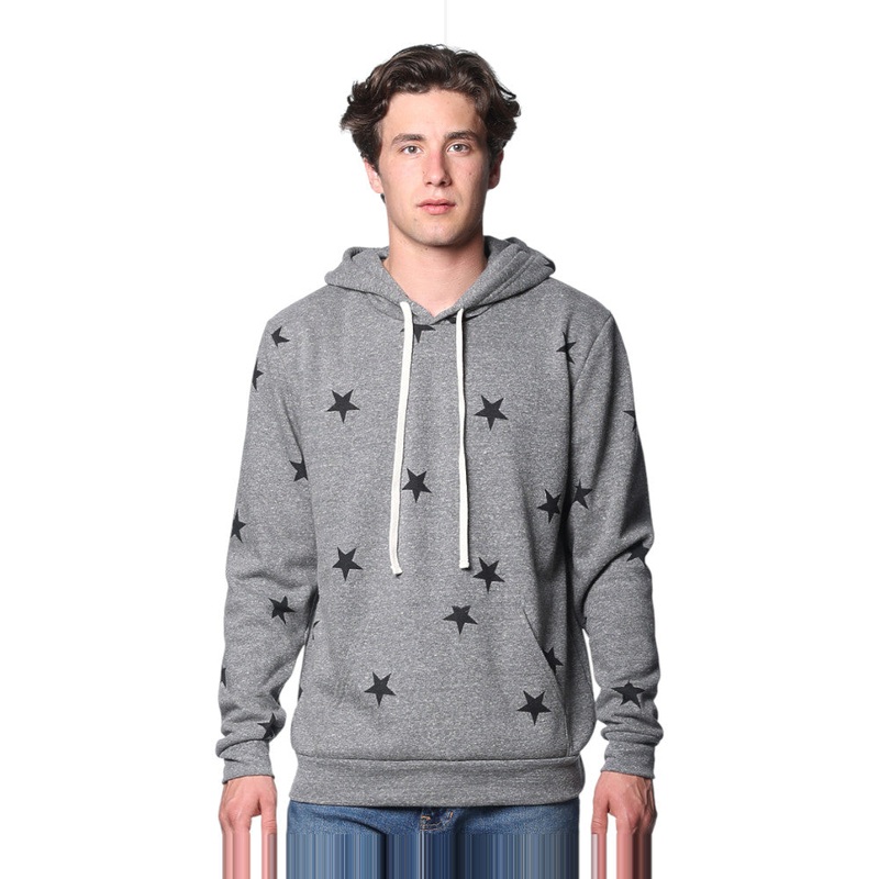 Royal Apparel Unisex Triblend Pullover Hoodie with Star Print  Style 25555VST Made in USA Vintage Gry Star Navy XS