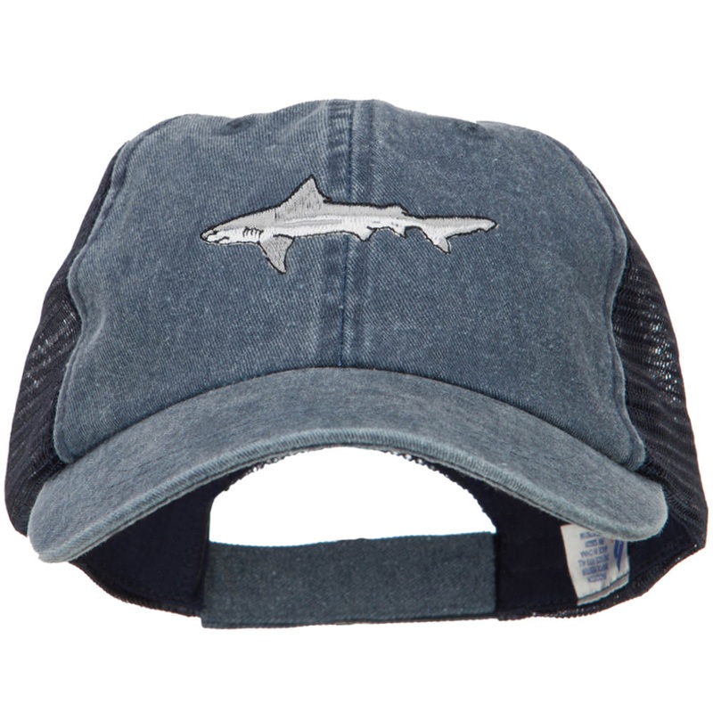 Shark Embroidered Washed Trucker Cap Navy Navy One Size