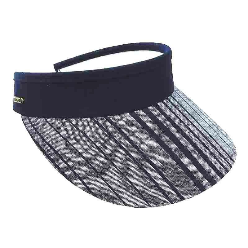 Stripes Cotton Sun Visor with Curly Coil Lace – Sun ‘N’ Sand Hats Navy