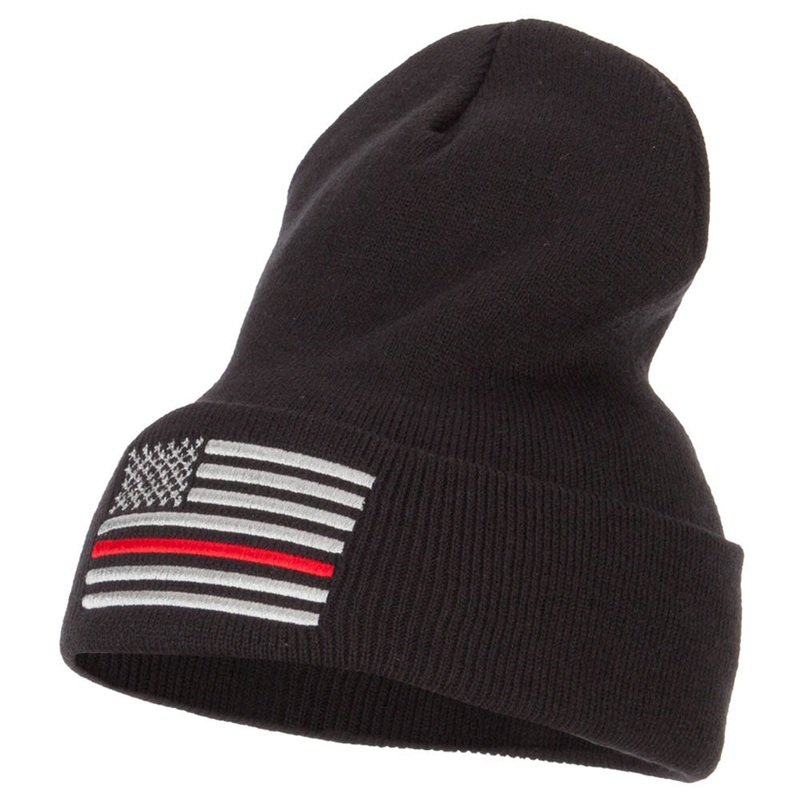Thin Red Line USA Flag Embroidered Long Beanie Black One Size