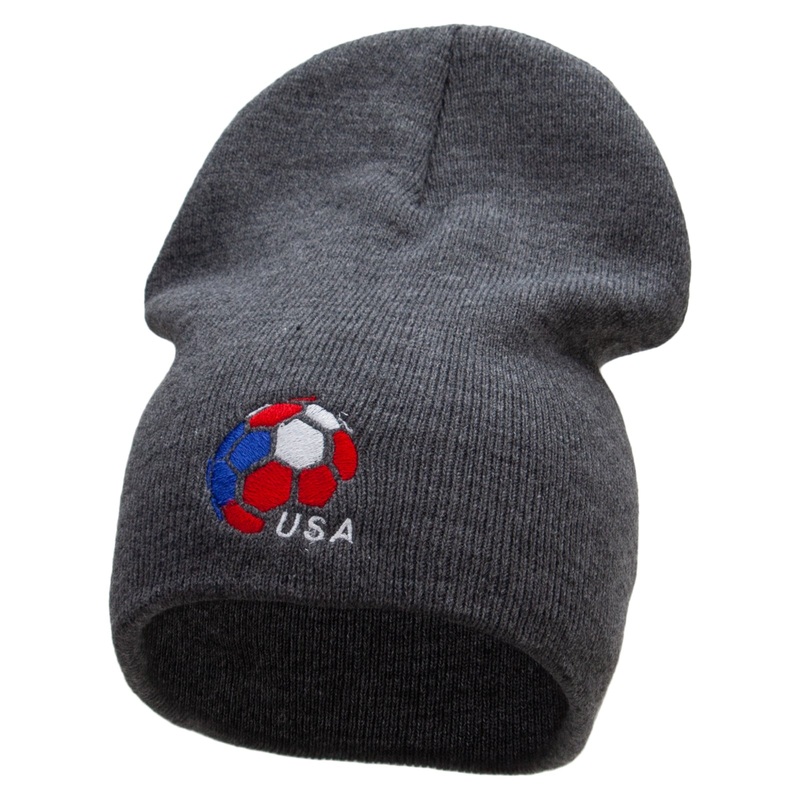 USA Soccer Ball Made in USA Embroidered 8 Inch Short Beanie Charcoal One Size