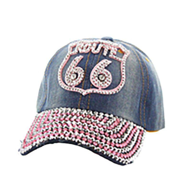 Denim Route 66 Baseball Cap Pink